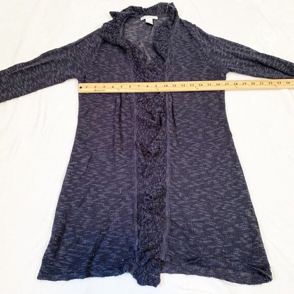 Sarah Spencer tunic length long sleeve open front ruffle cardigan sweater - Picture 6 of 7